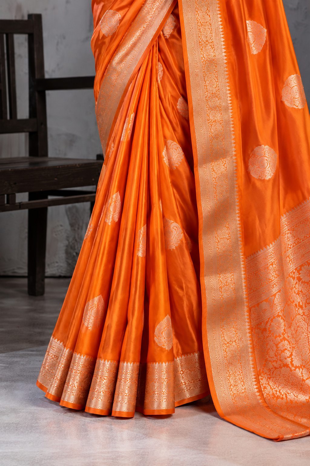 Orange Sattin Mungha Silk Saree with banarasi border