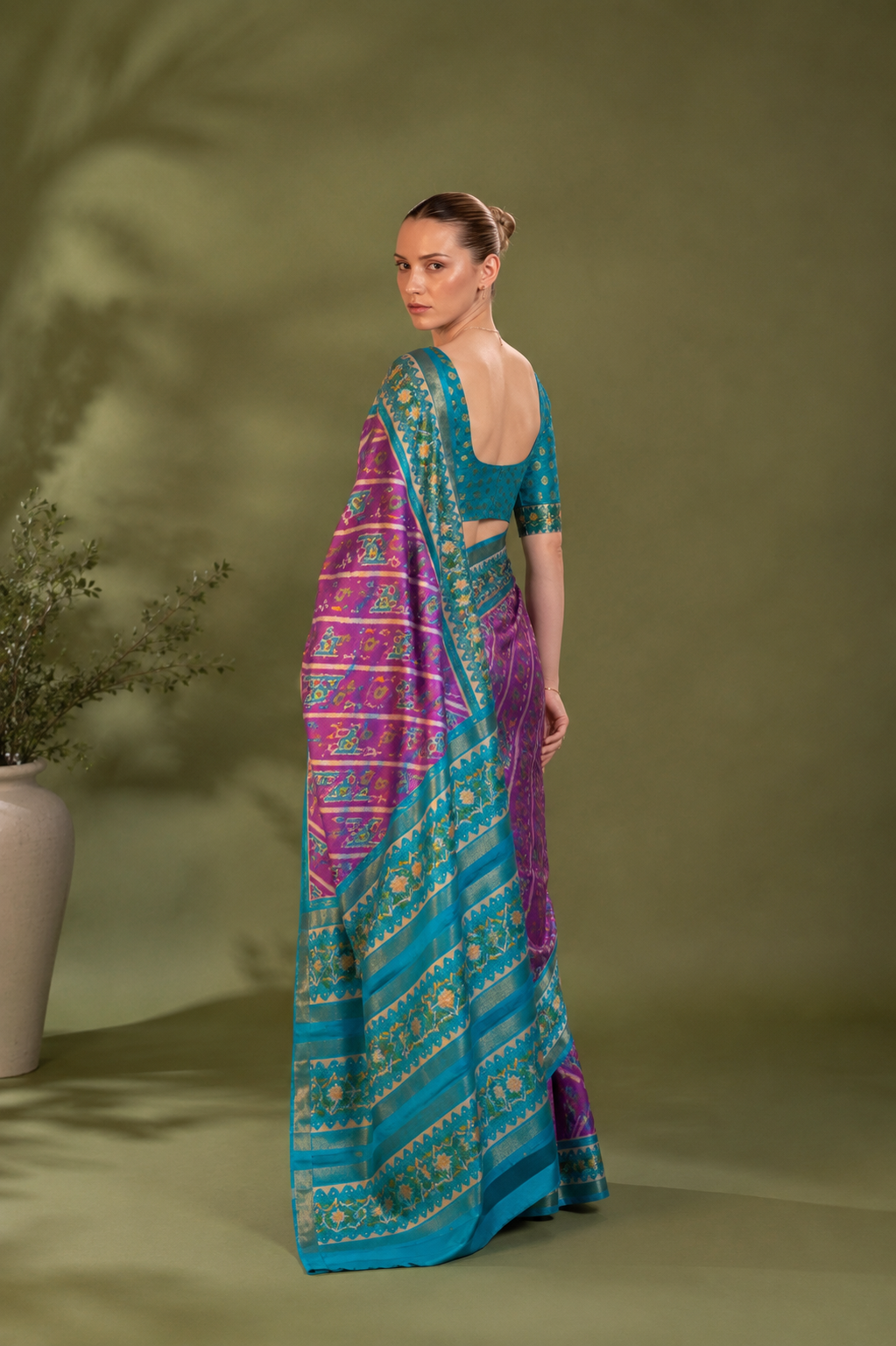 Mulberry-Pink Viscose Silk Saree with Printed Patola Design