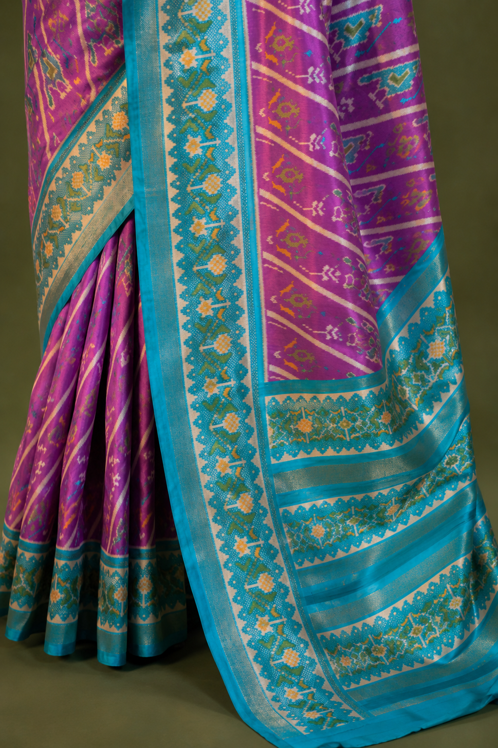 Mulberry-Pink Viscose Silk Saree with Printed Patola Design