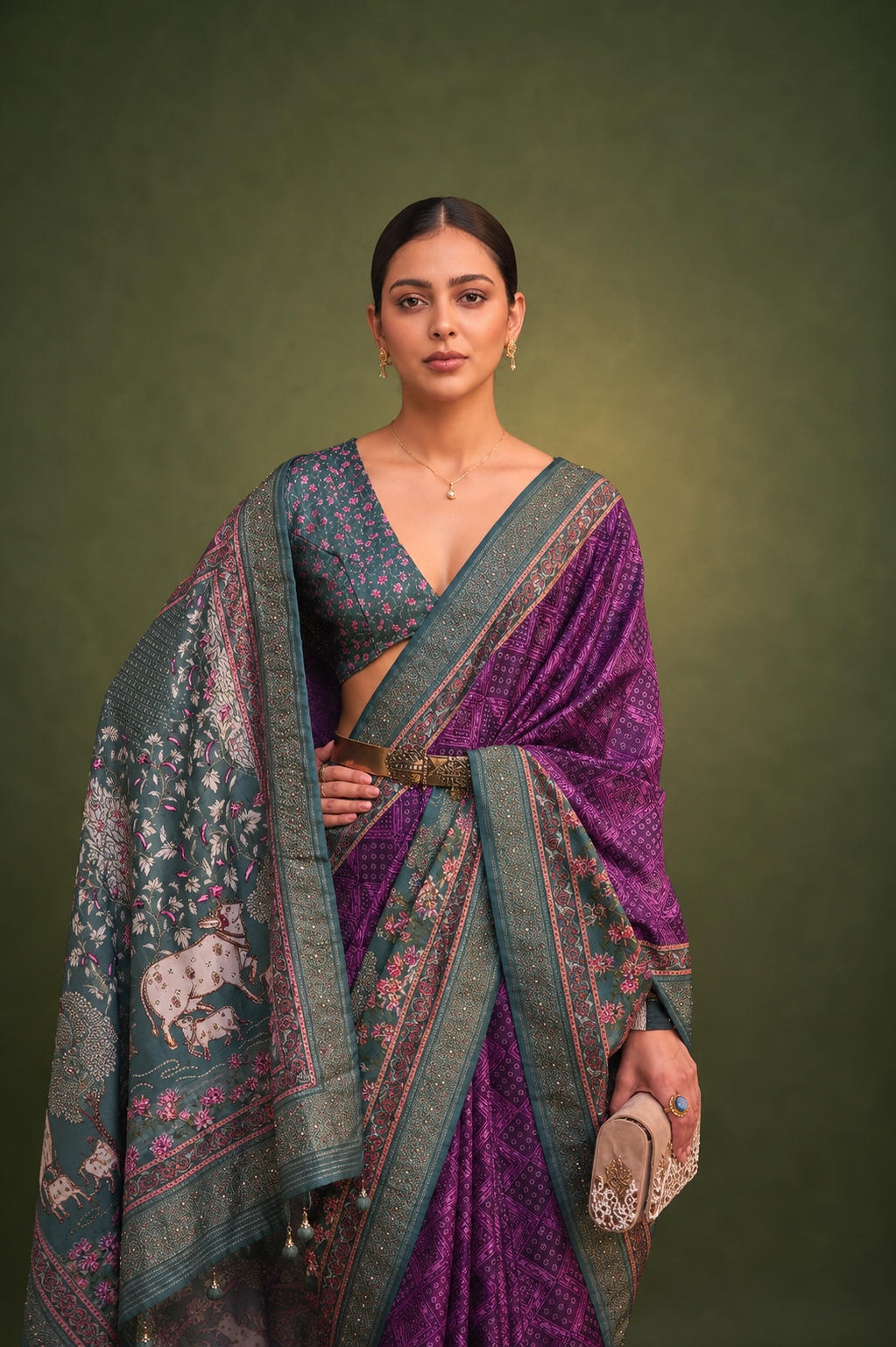Purple Raw Silk Saree with Regal Bovine Motifs
