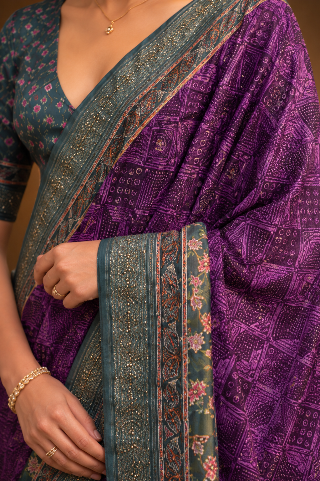 Purple Raw Silk Saree with Regal Bovine Motifs