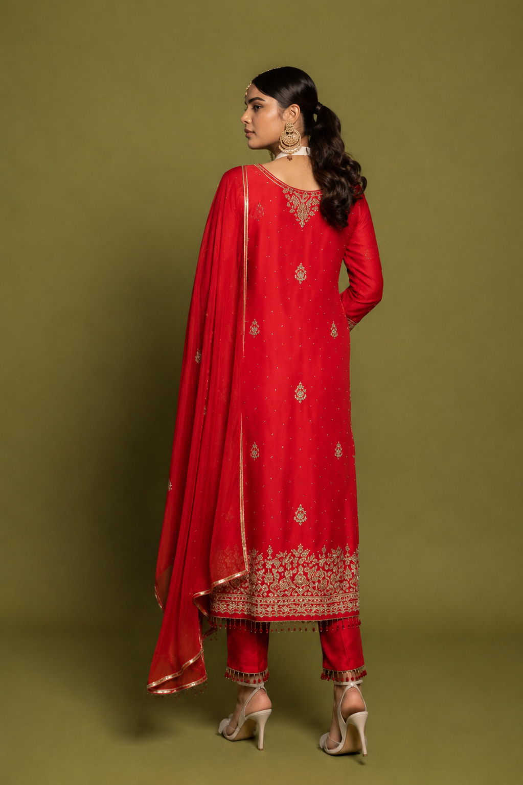 Red Heavy Zardosi Pearl Hand-Embriodered Suit