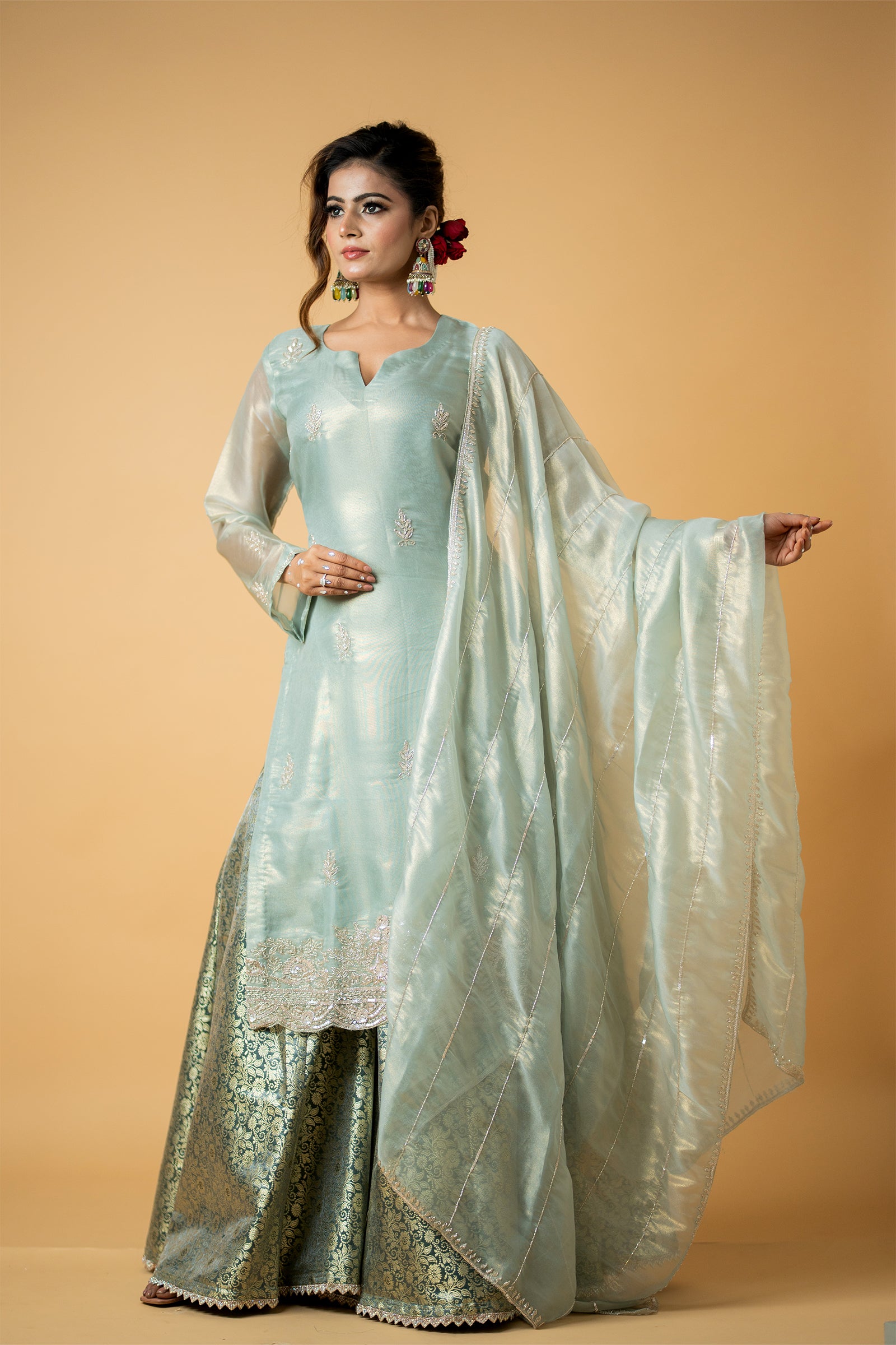 SeaGreenOrganzaKurtaShararaSet_0000