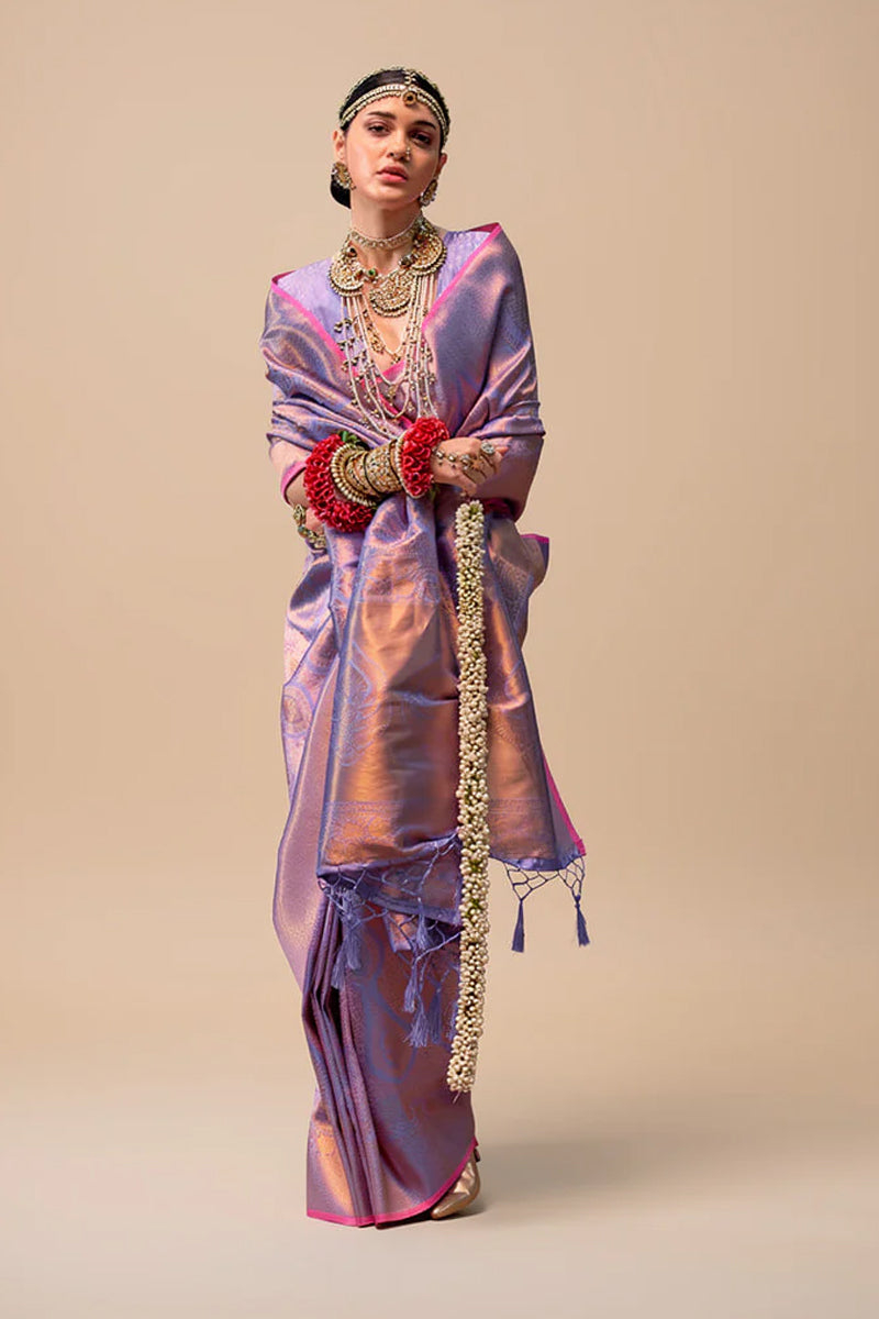 Two-Tone Light Purple Weaving Silk Saree with Contrast Selvage Border