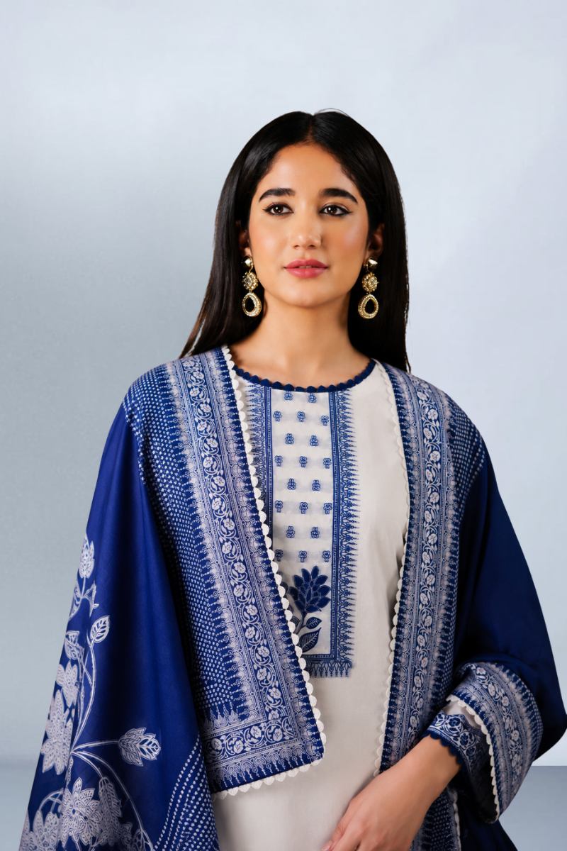 White Pure Bemberg Banarasi Jamdani Suit Set with Crochet Lace Design