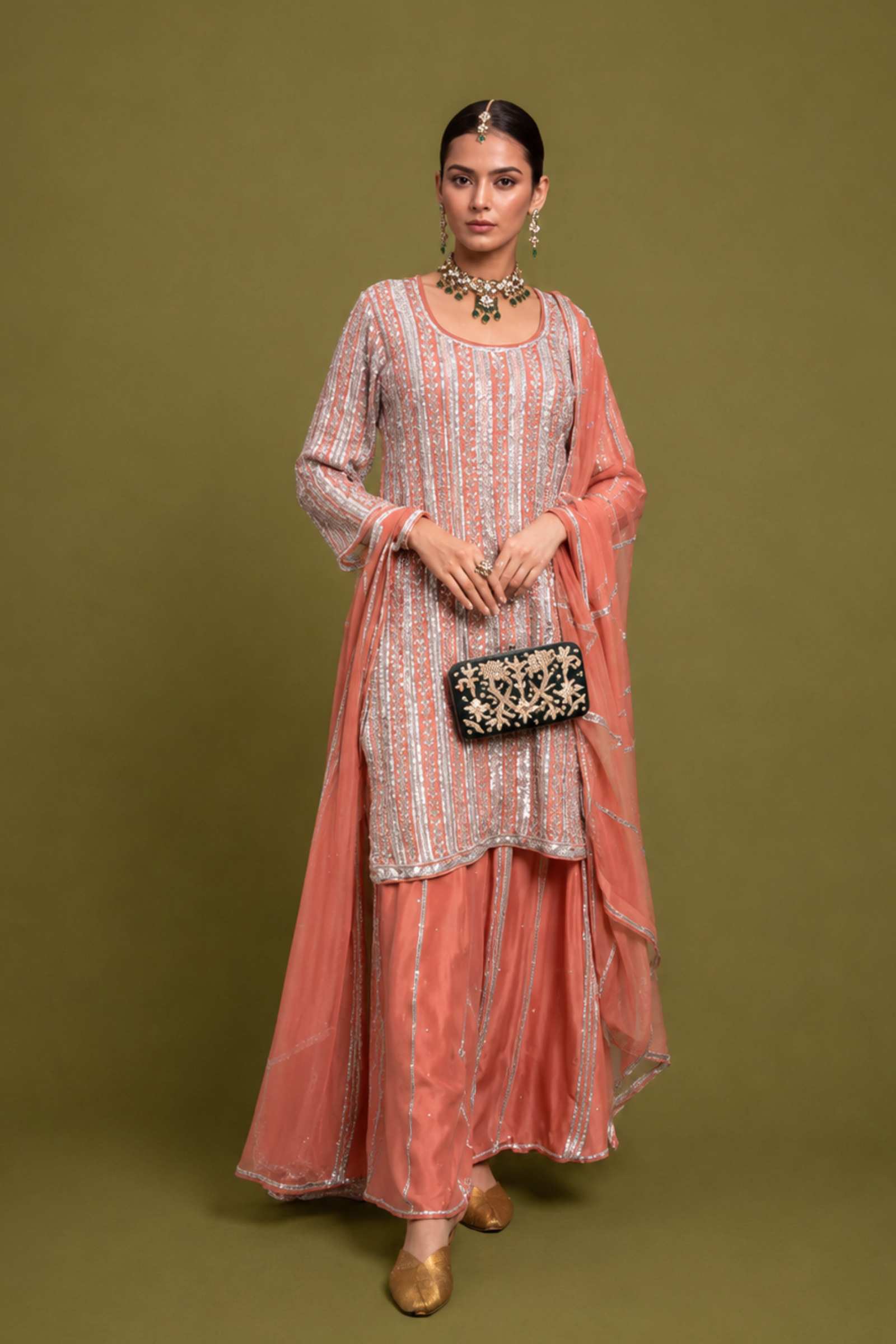 Rust Brown Georgette Handwork Zardozi Embroidered Sharara Suit