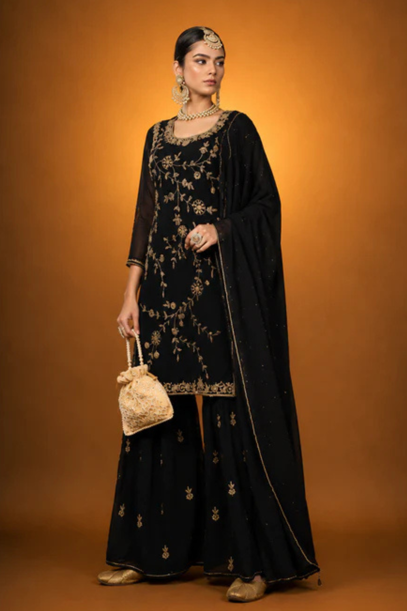 Black Georgette Handwork Zardozi Suit with Garara Set
