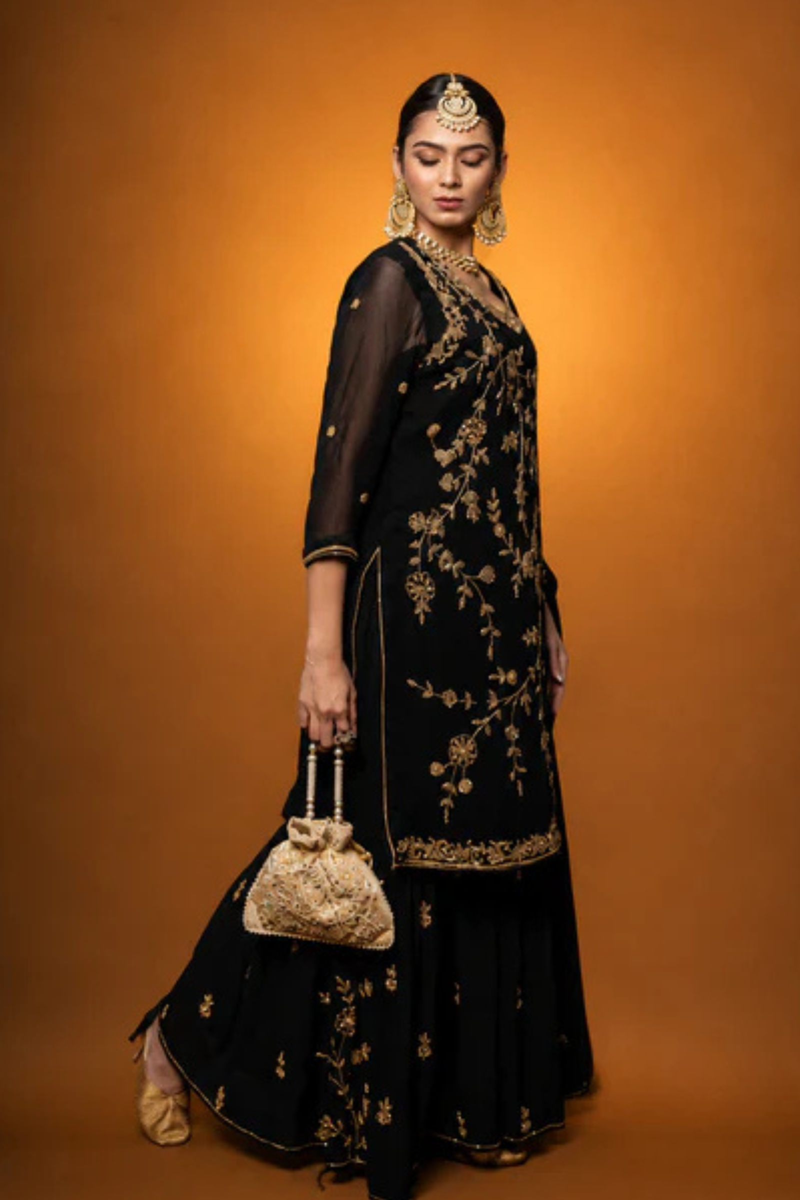 Black Georgette Handwork Zardozi Suit with Garara Set
