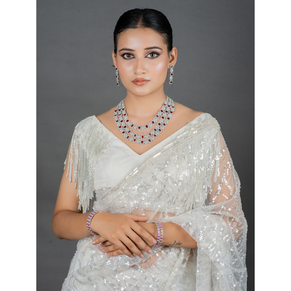 Ivory White Super Net Saree Sequined Handwork