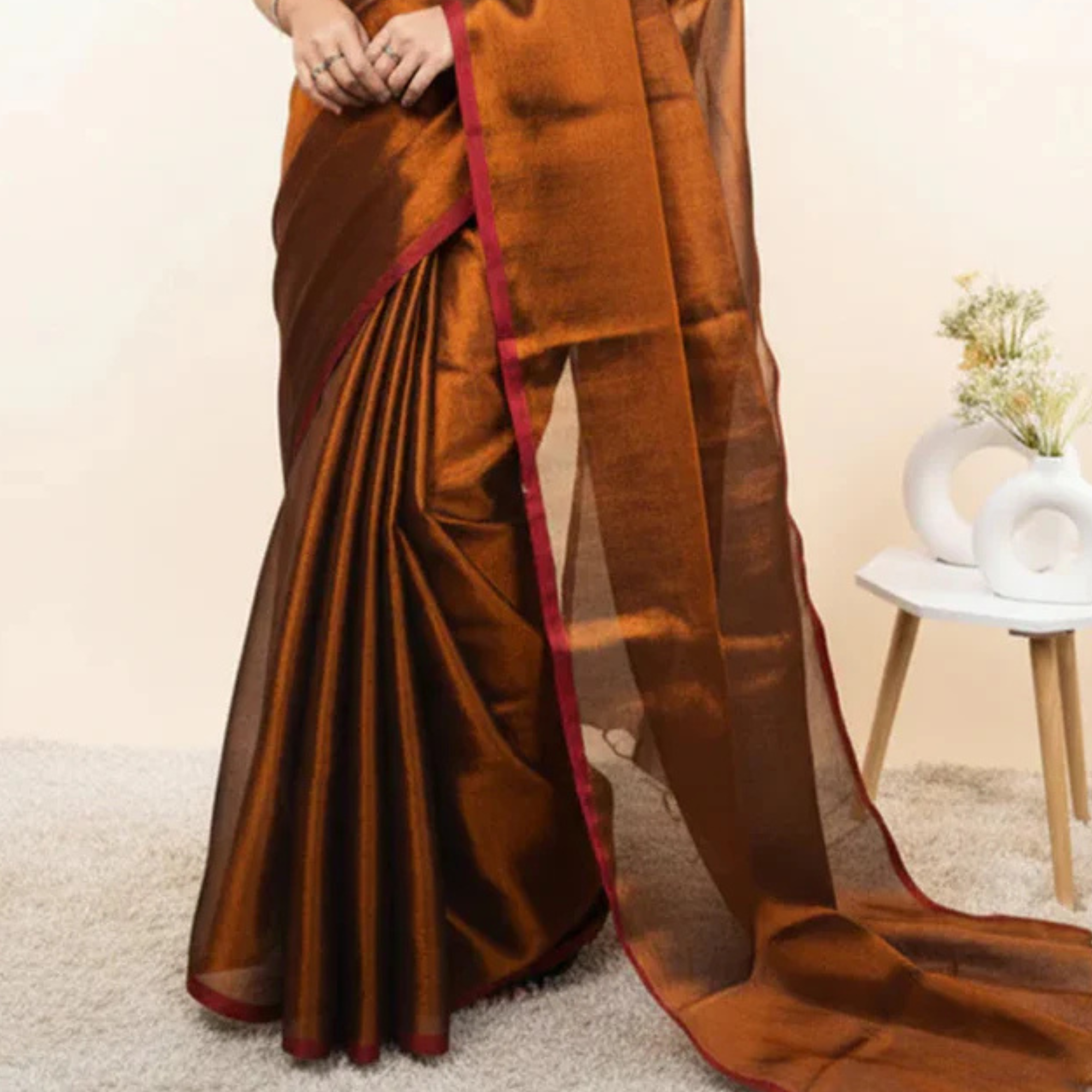 Metallic Olive-Gold Khadi Cotton Tissue Saree