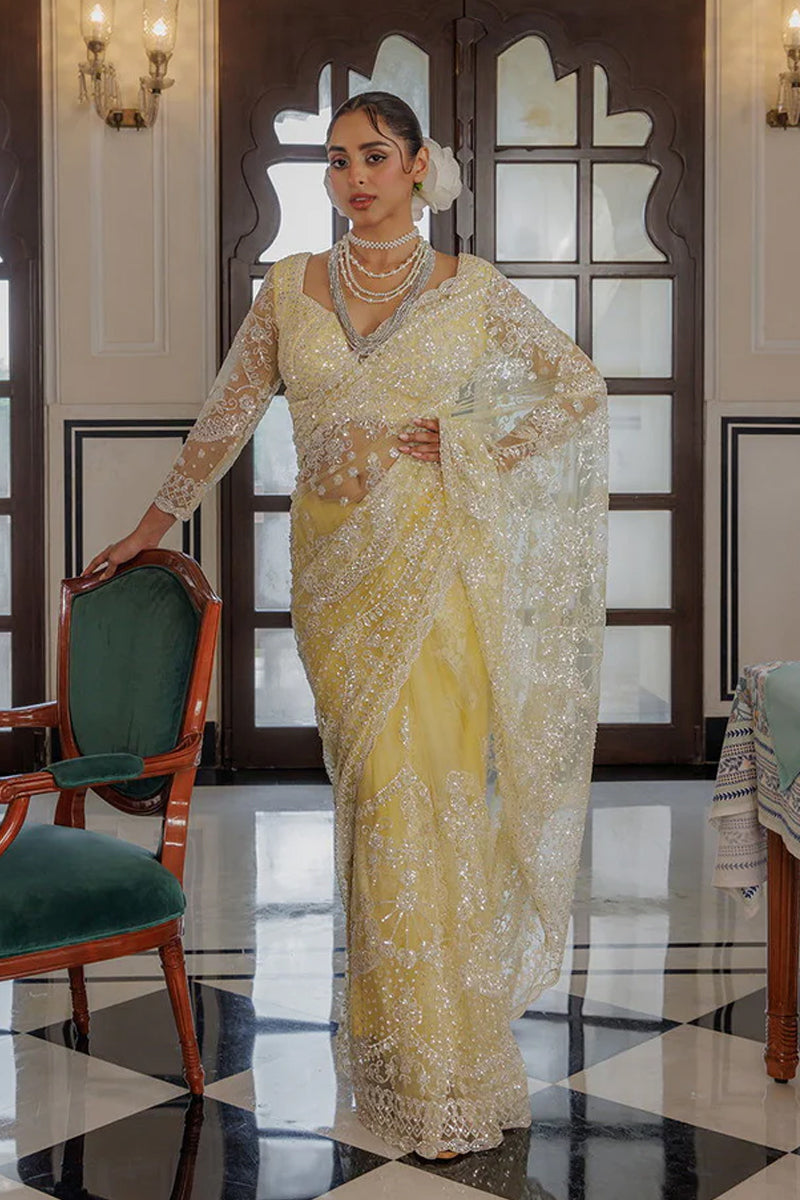 Yellow Super Net Saree with Sequin and  Swarovski Work