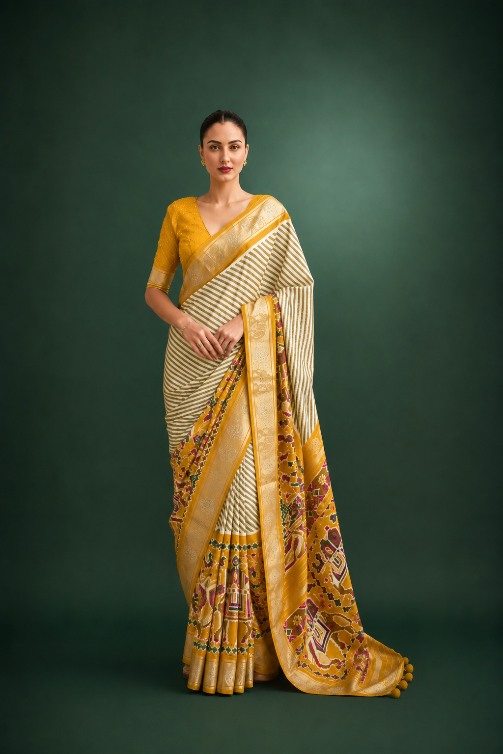 Yellow Raw Silk Saree with Silver Zari Border