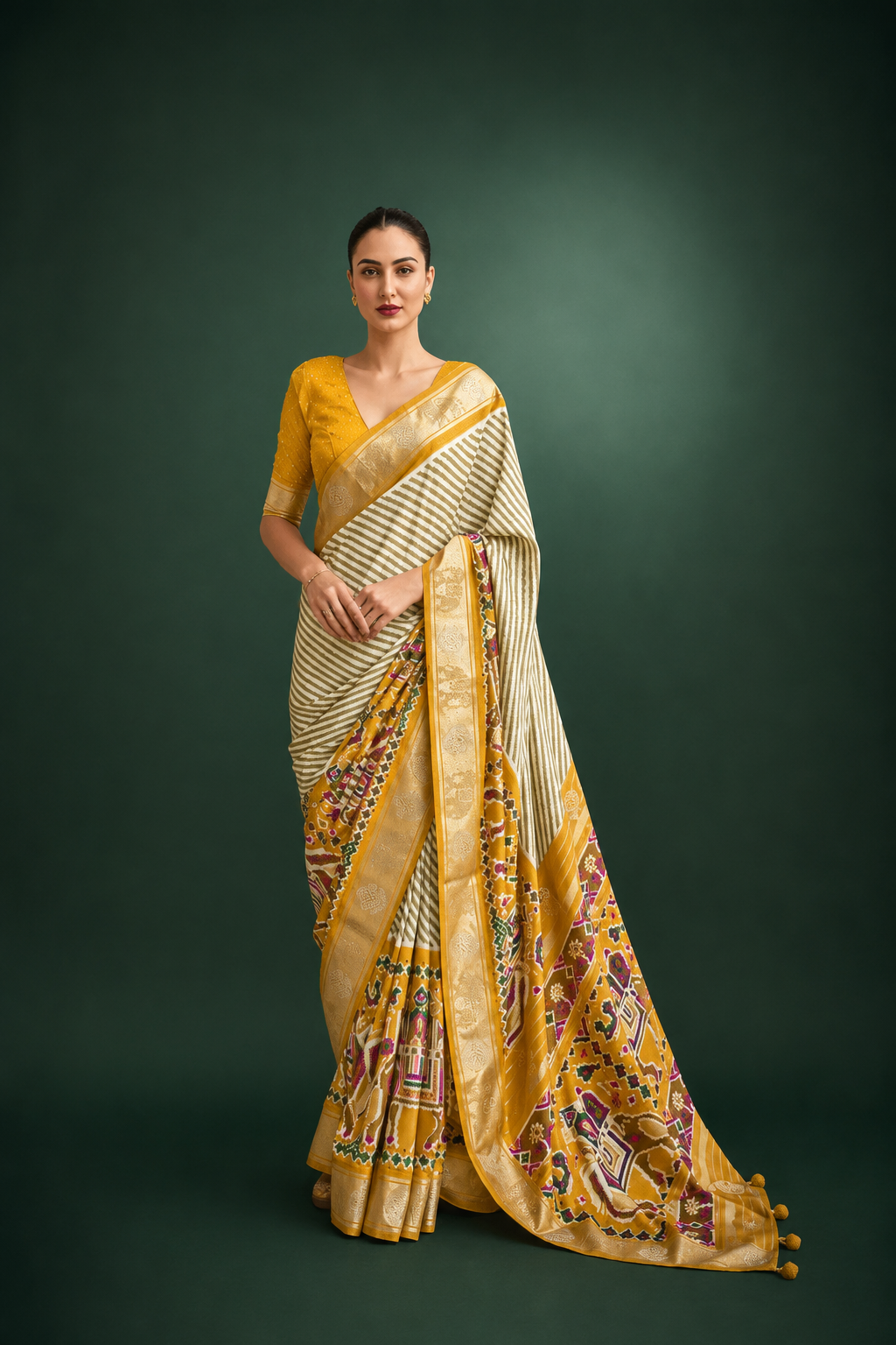 Yellow Raw Silk Saree with Silver Zari Border