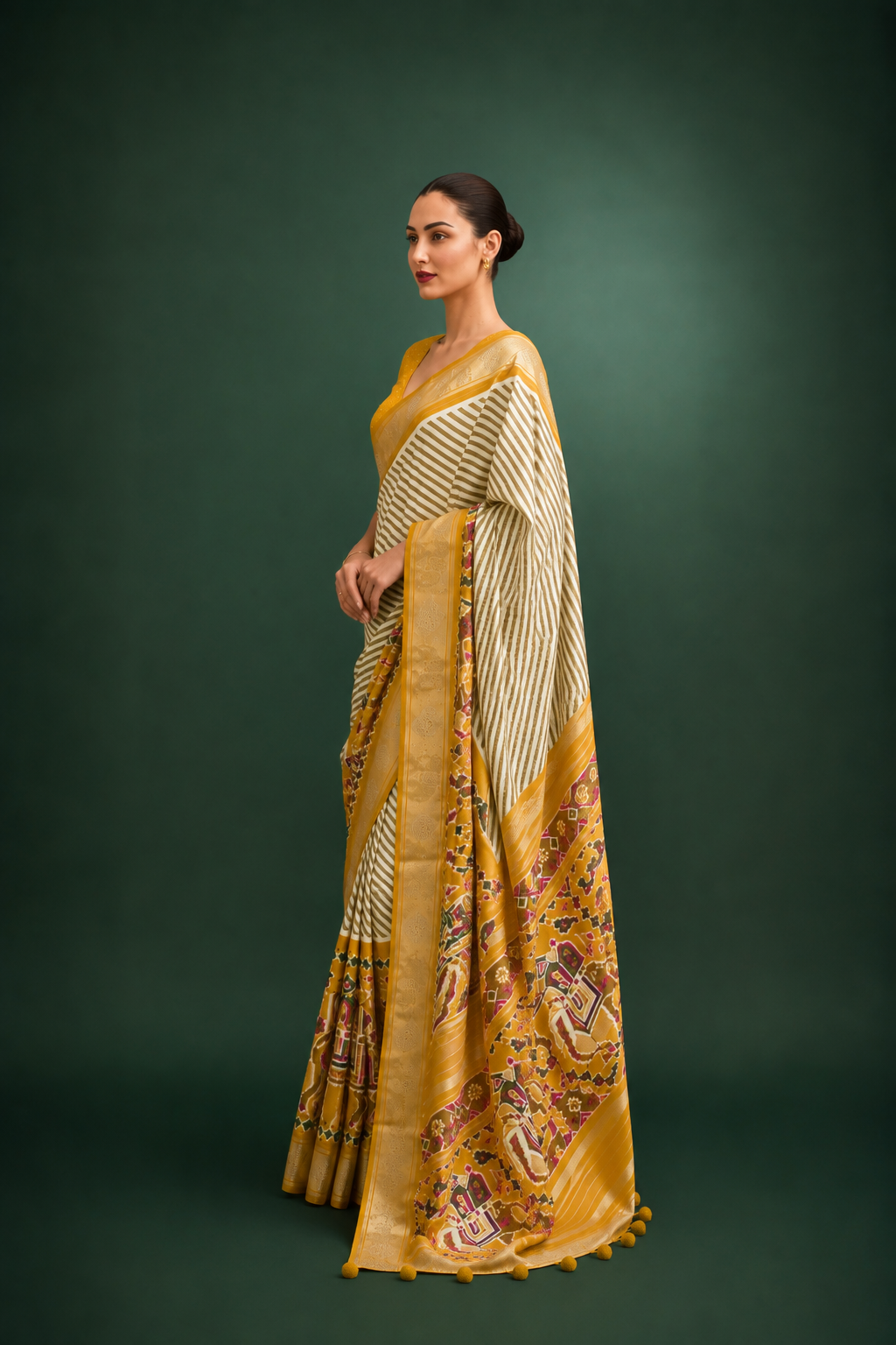 Yellow Raw Silk Saree with Silver Zari Border