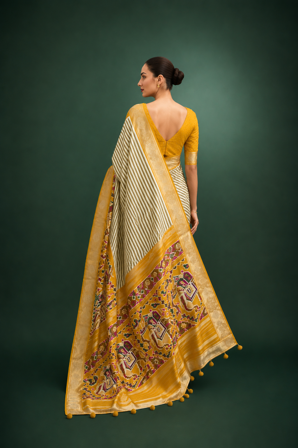 Yellow Raw Silk Saree with Silver Zari Border