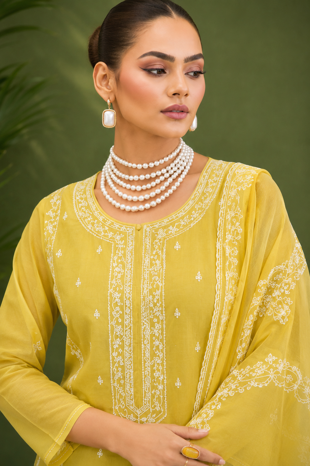 Mustard Yellow Pure Mal Cotton Suit Set with Laser Cut Work Design