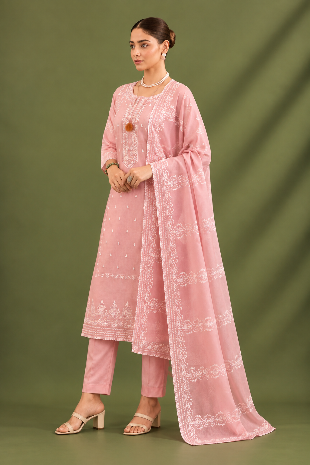 Blush Pink Mal Cotton Suit Set With Laser Cut Work