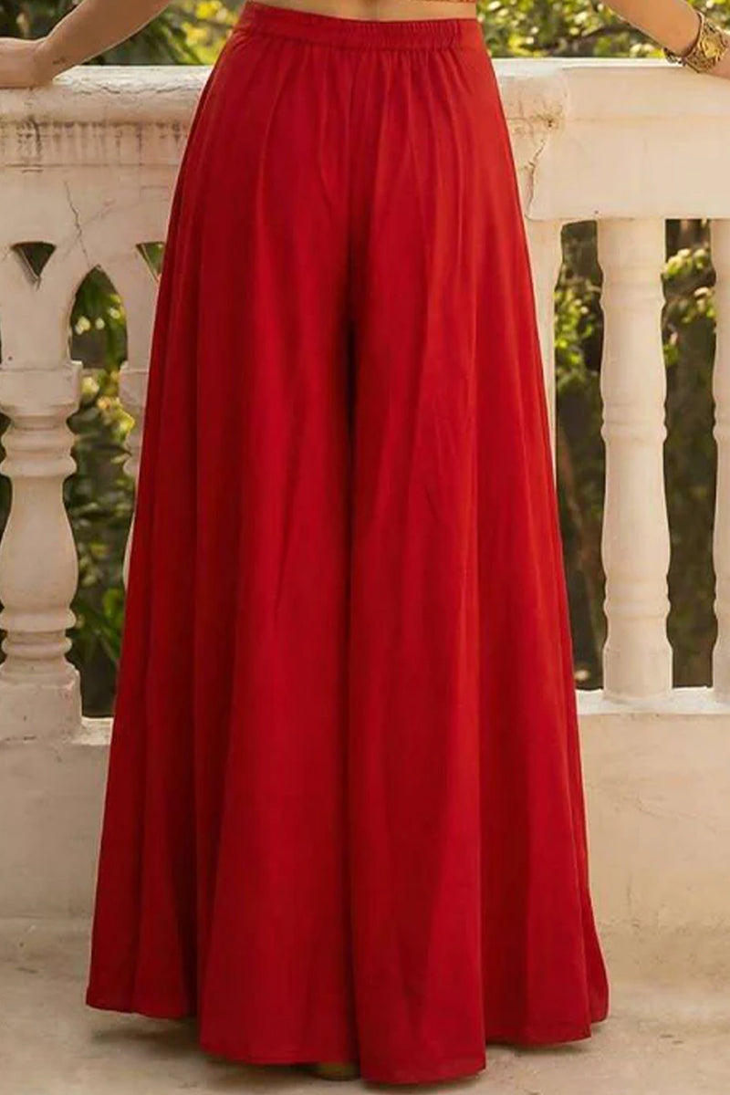 Red Jacquard Waistcost with Flared Crepe Palazzo Set