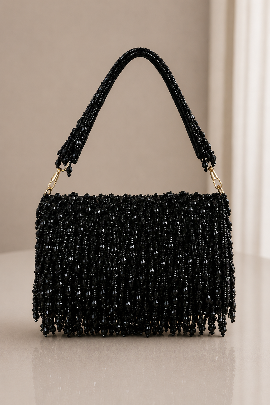 Black Clutch with Tassels and Beads