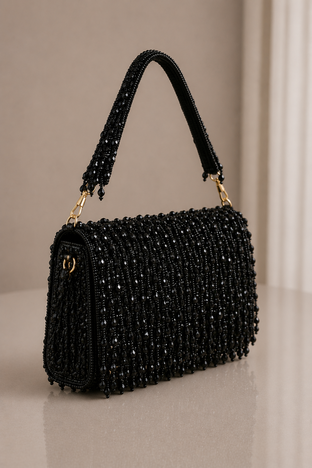 Black Clutch with Tassels and Beads