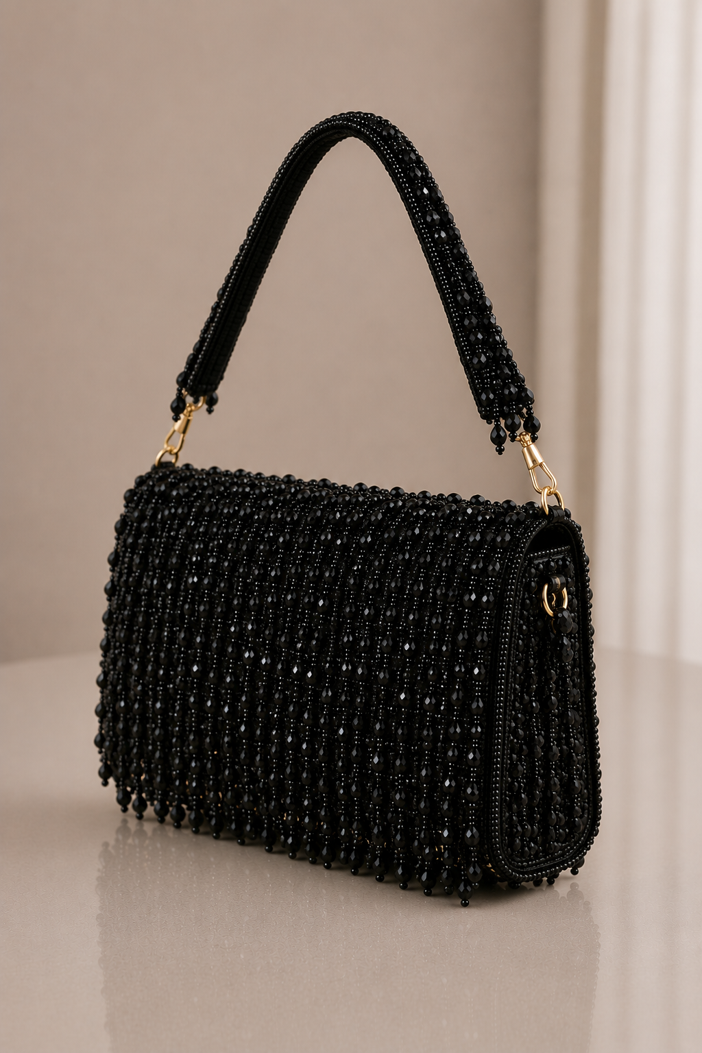 Black Clutch with Tassels and Beads