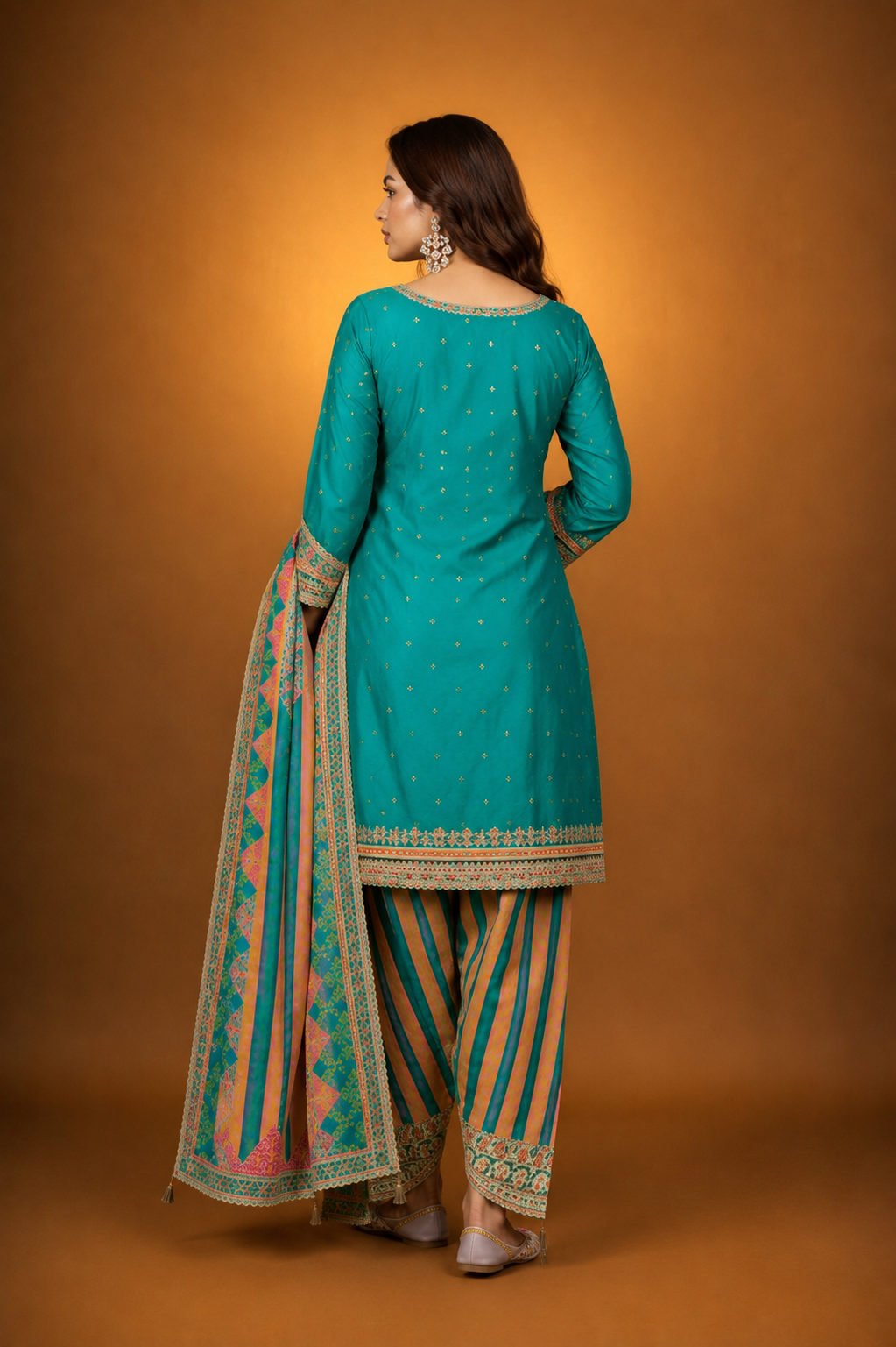 Green Silk Suit with Zari Embroidery with Designer Dhoti Pant & Dupatta
