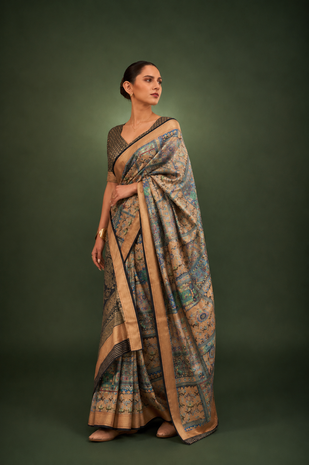 Pastel Blue Raw Silk Saree with Floral Motifs