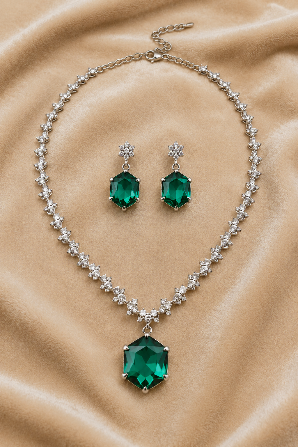 Emerald Green AD Necklace Jewellery with Earrings
