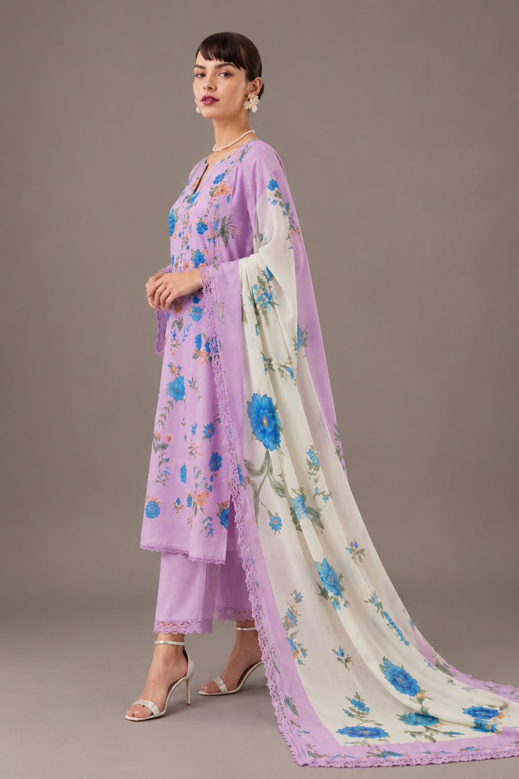 Baby Pink Cotton Lawn Suit Set Digital Print With Resham Embroidery