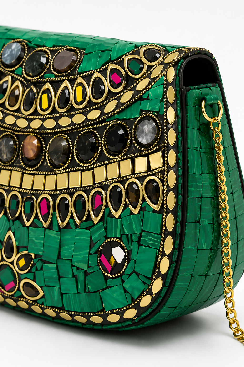 Green Clutch with Multicolor Kundan Stone Work