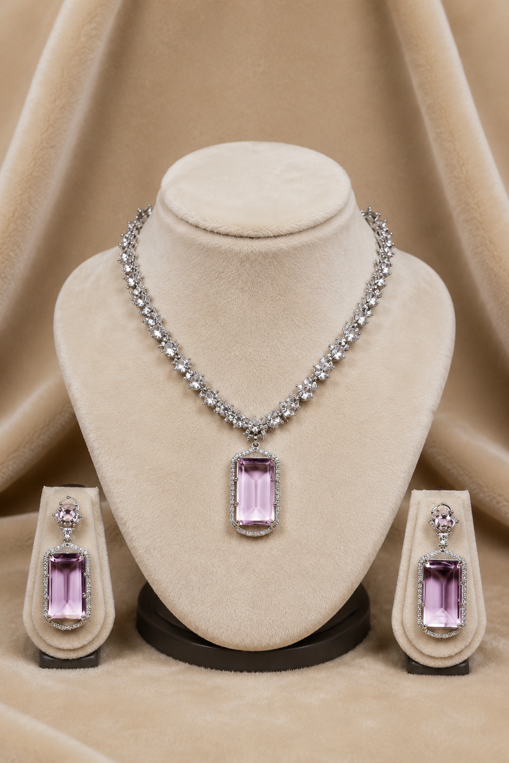 Rose Gold American Diamond Necklace Jewellery with Earrings