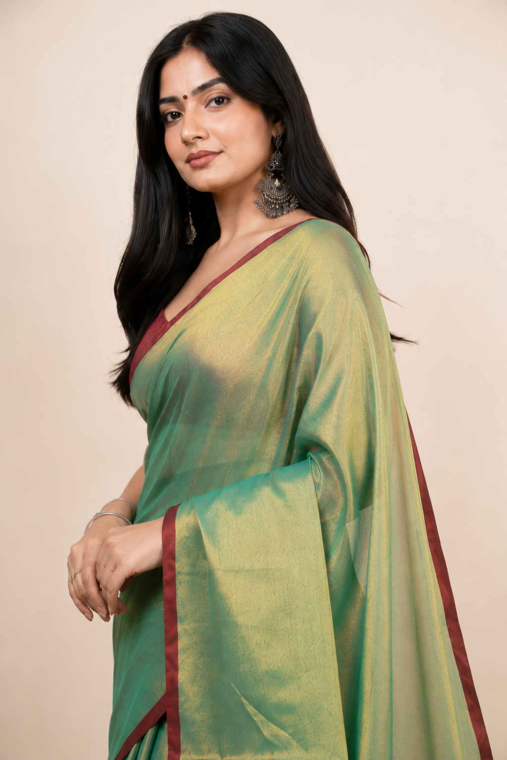 Parrot Green Khadi Cotton Tissue Saree
