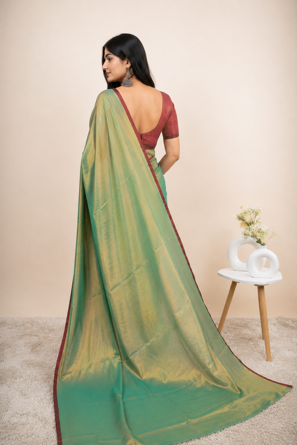 Parrot Green Khadi Cotton Tissue Saree