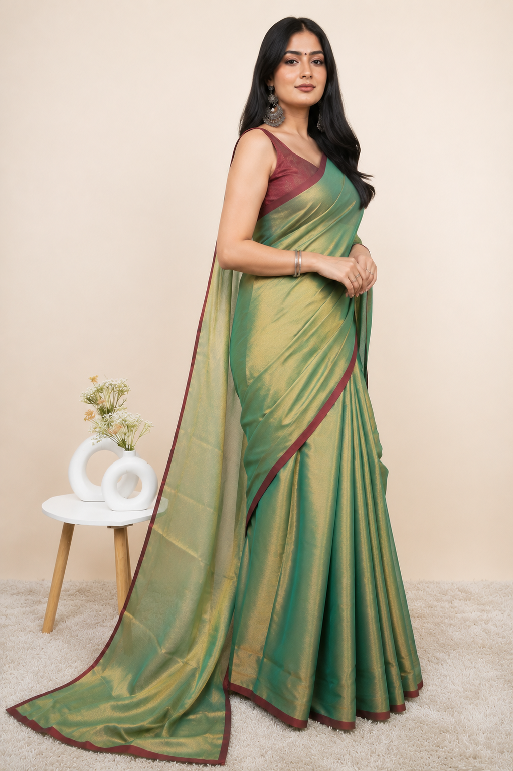Parrot Green Khadi Cotton Tissue Saree