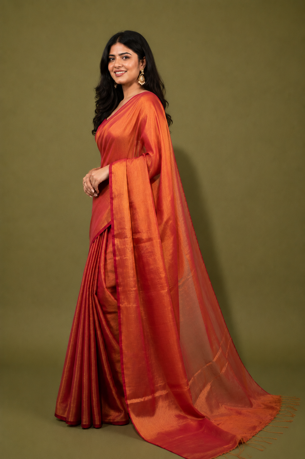 Rose Gold Khadi Cotton Tissue Saree