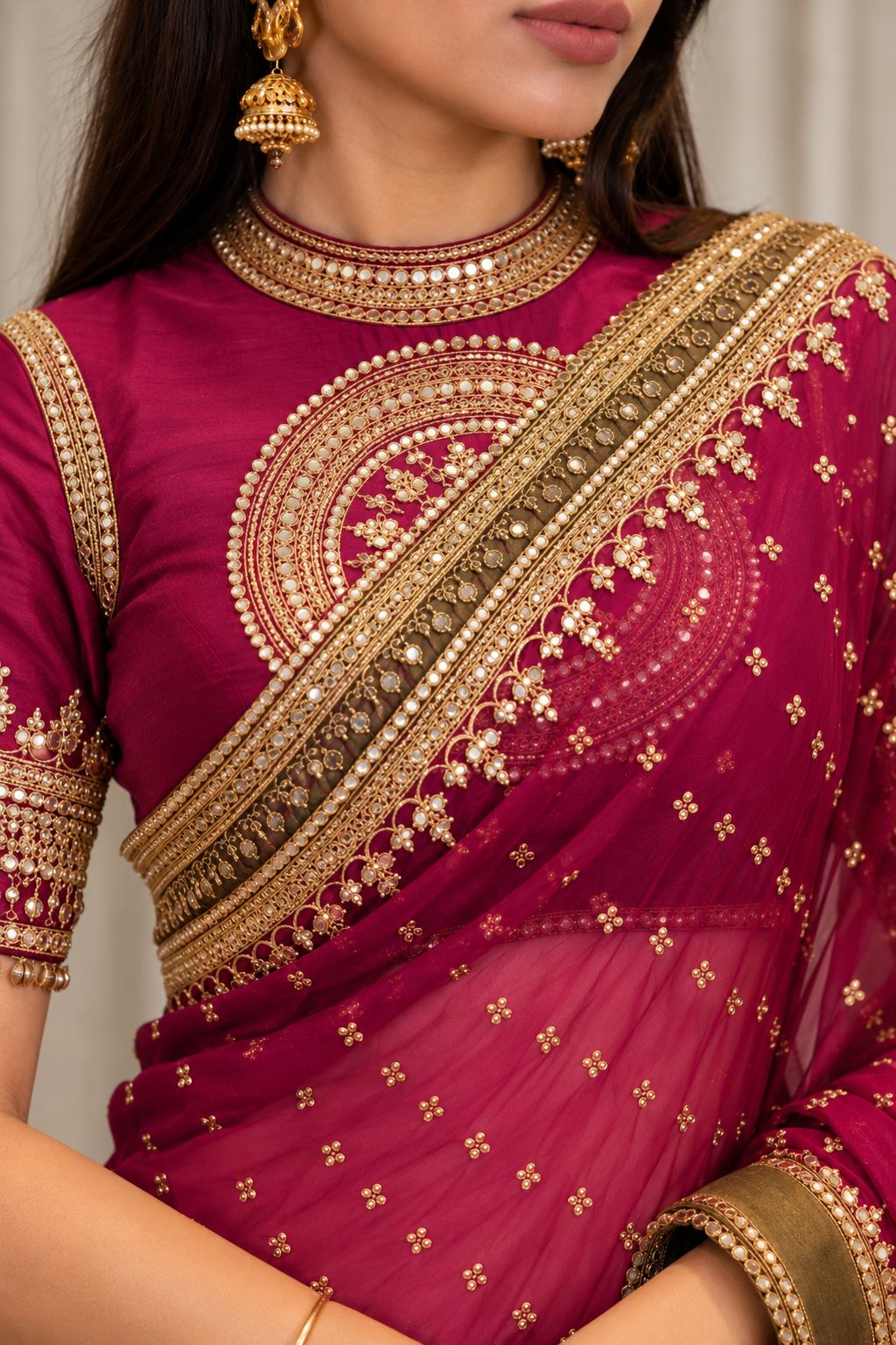 Magenta Pink Organza Saree with Rich Embroidered Gold Border