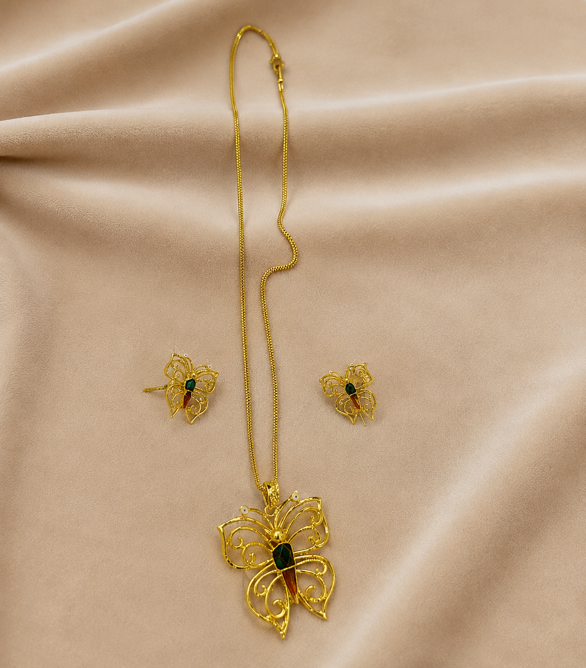 Gold-Tone Pendant Set With Butterfly Filigree Pendant
