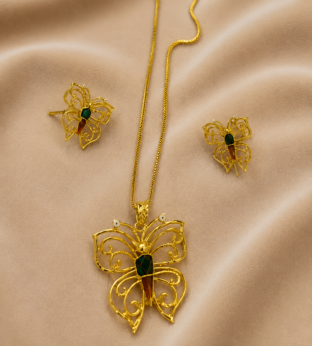 Gold-Tone Pendant Set With Butterfly Filigree Pendant