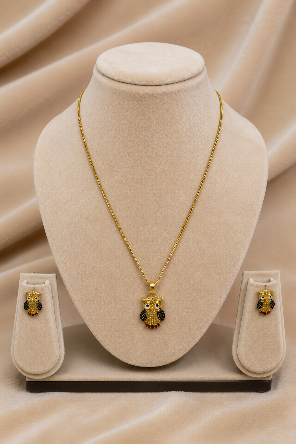 Gold-Tone Owl Pendant Necklace Set