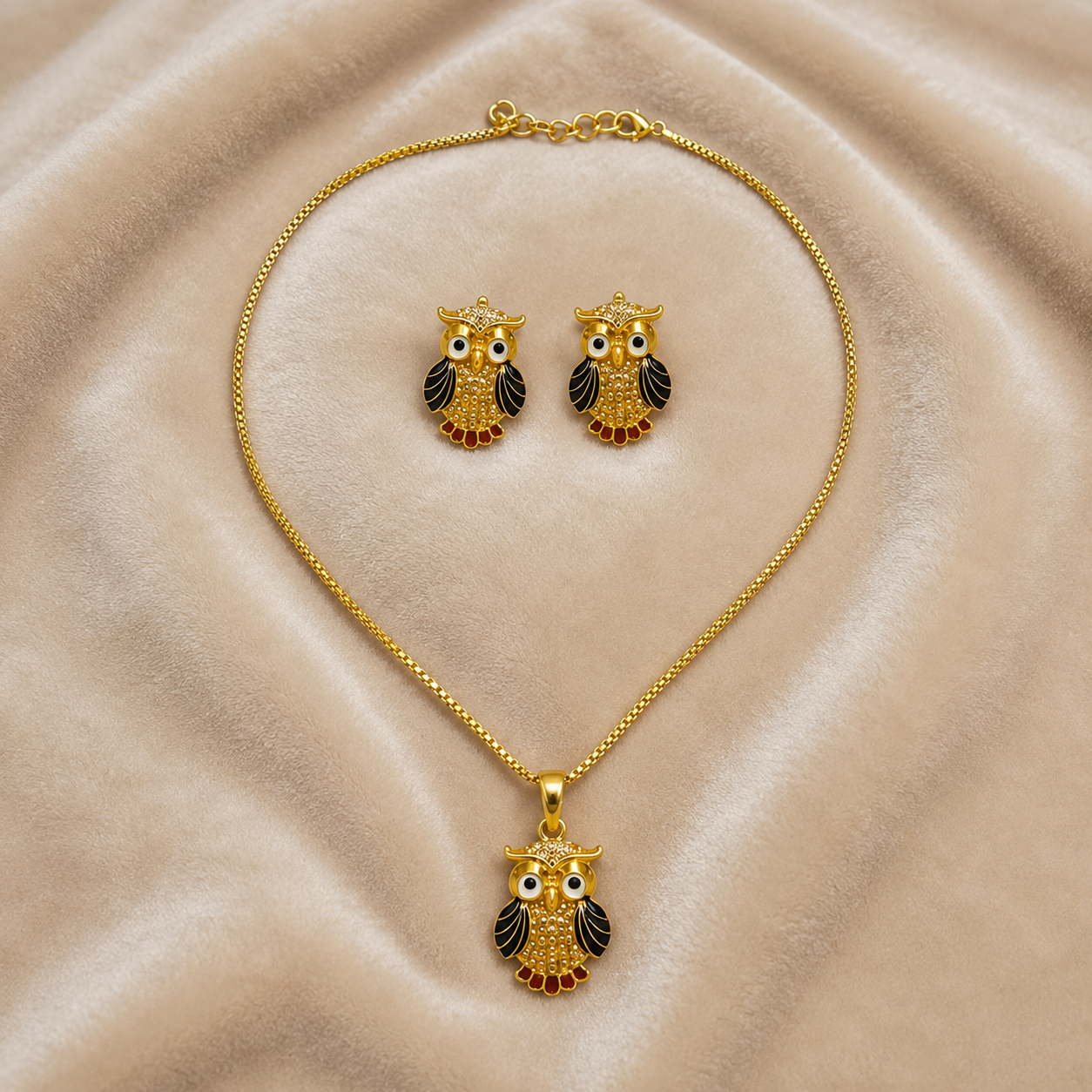 Gold-Tone Owl Pendant Necklace Set