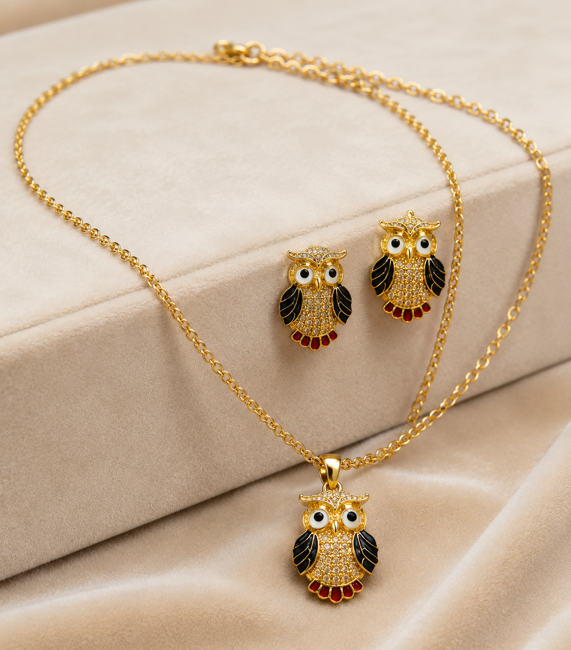 Gold-Tone Owl Pendant Necklace Set