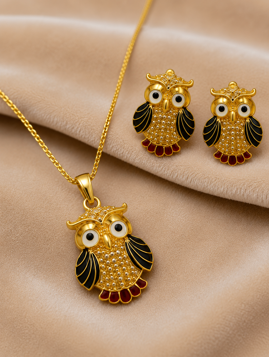 Gold-Tone Owl Pendant Necklace Set