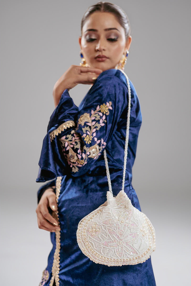 Peacock Blue Velvet Embroidered Palazzo Sets