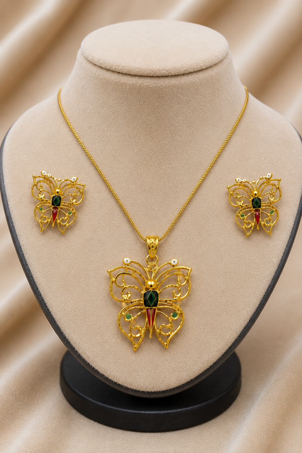 Gold-Tone Anti-Tarnish Pendant Set With Butterfly Filigree Pendant
