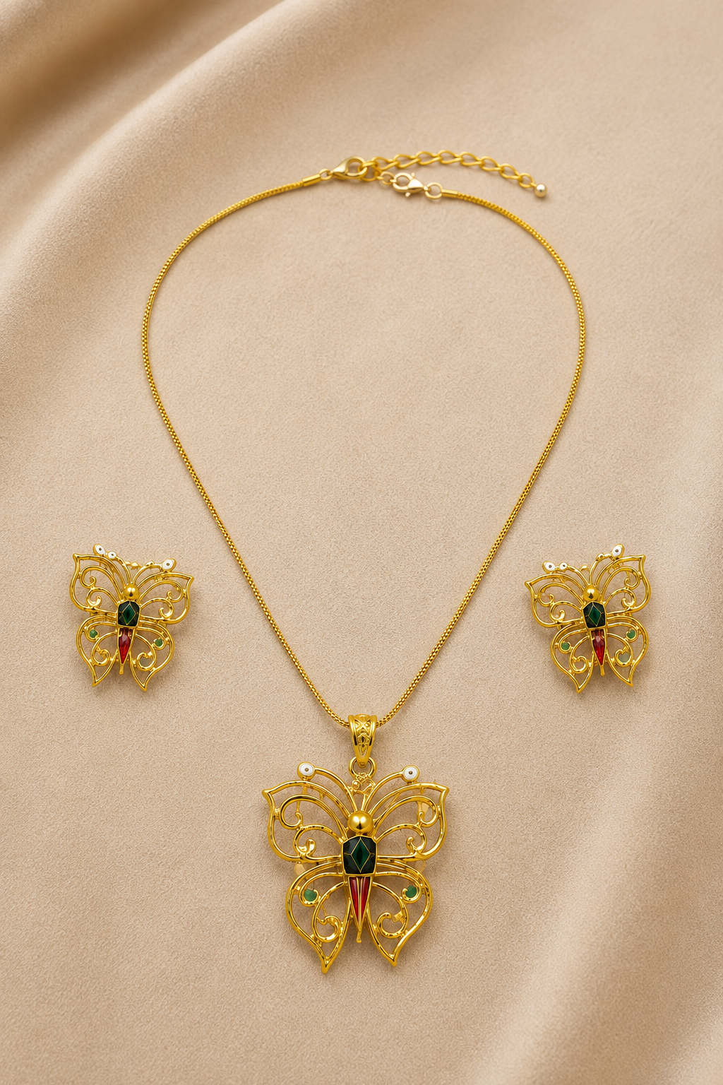 Gold-Tone Anti-Tarnish Pendant Set With Butterfly Filigree Pendant