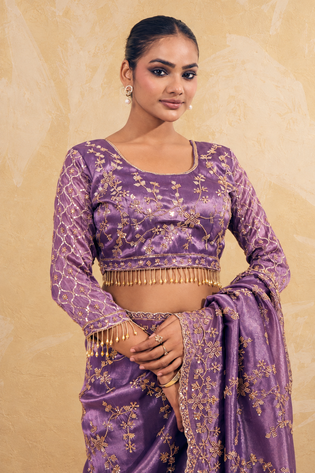 Lavender Purple Organza Saree with Embroidered work