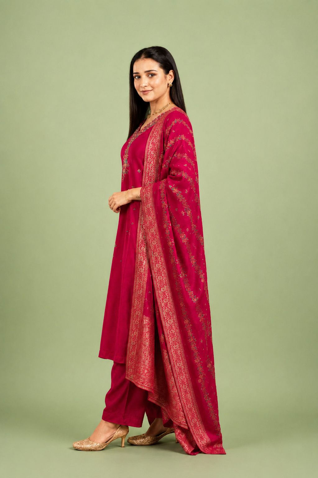 Red Crepe Silk Straight Kurta with Straight Pant and Zardosi Work