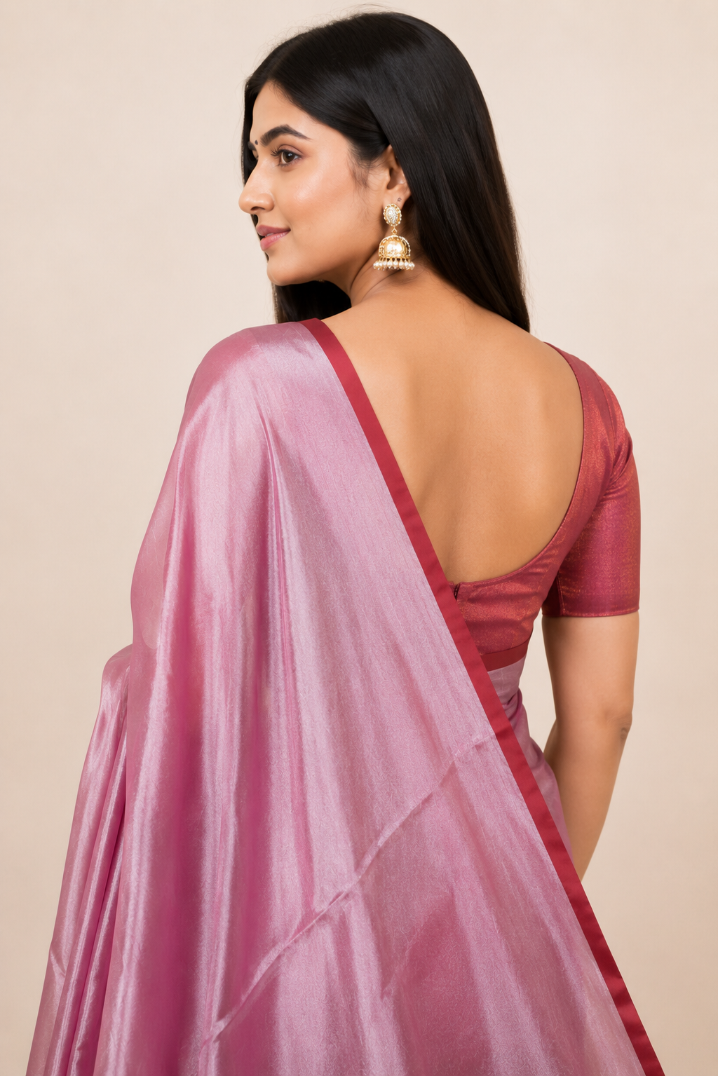 Rose Pink Khadi Cotton Tissue Saree