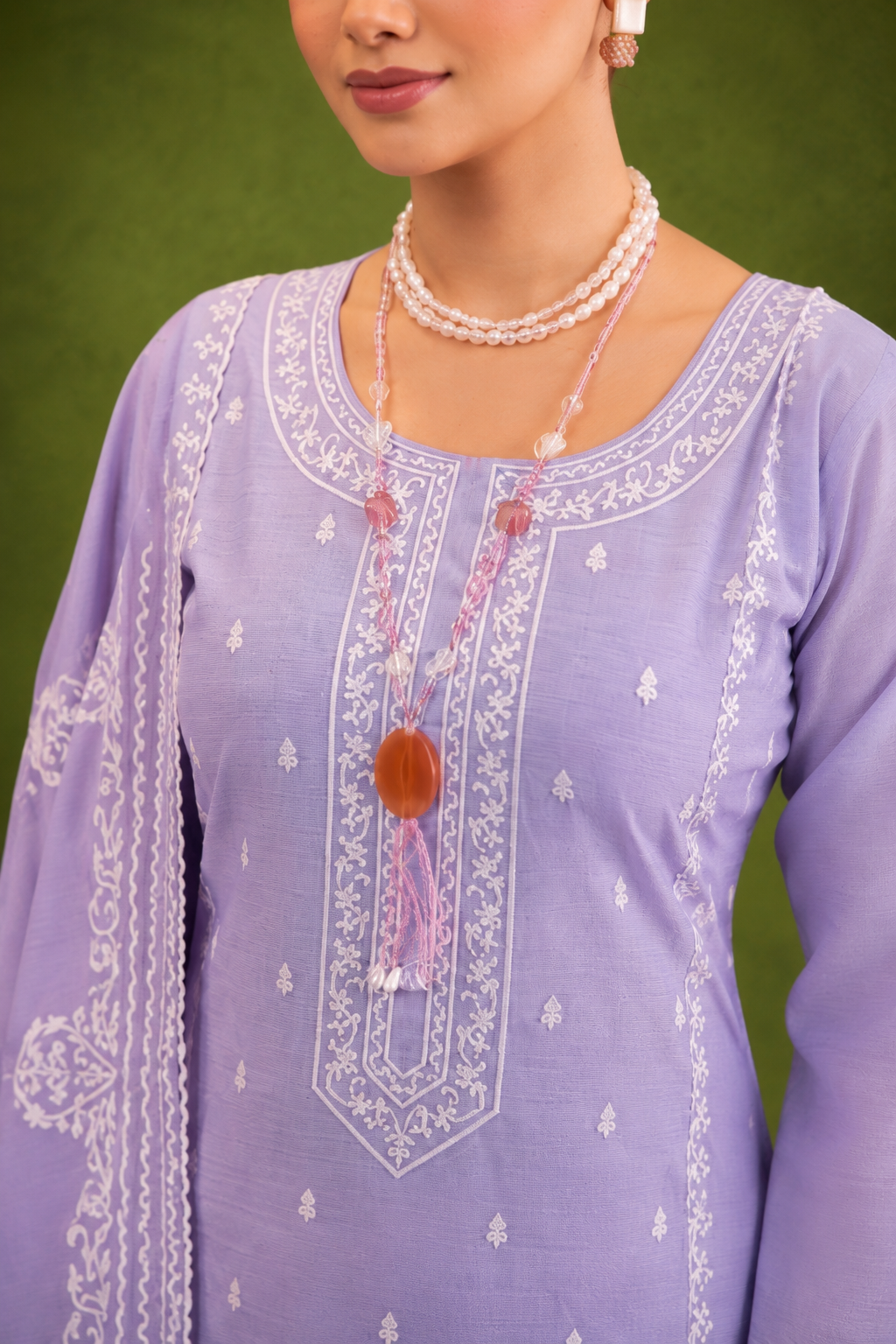 Lavender Pure Mal Cotton Suit Set with Laser Cut Work Design