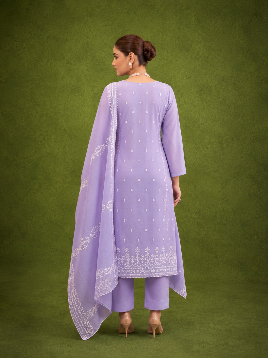 Lavender Pure Mal Cotton Suit Set with Laser Cut Work Design